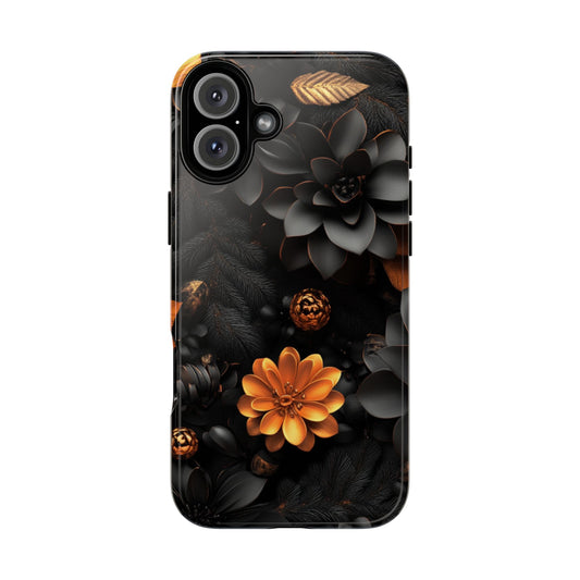 Dark Flowers Modern iPhone 16 Tough Phone Case, Protective Phone Cover, Stylish Tech Accessories, Cool Phone Case, Unique iPhone Case