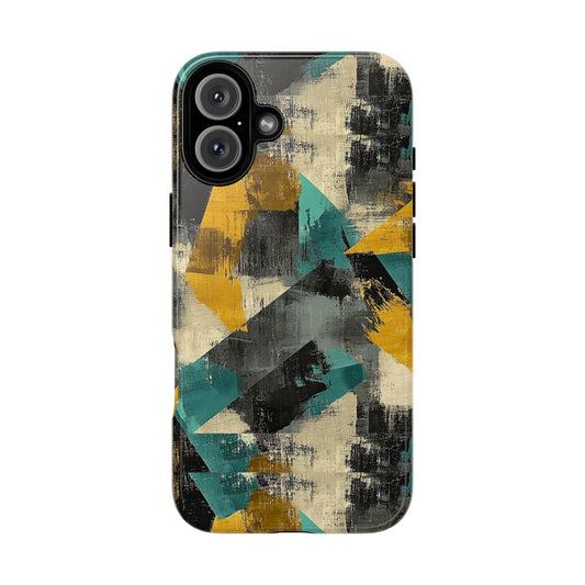 Gold and Teal Modern iPhone 16 Tough Phone Case, Protective Phone Cover, Stylish Tech Accessories, Cool Phone Case, Unique iPhone Case