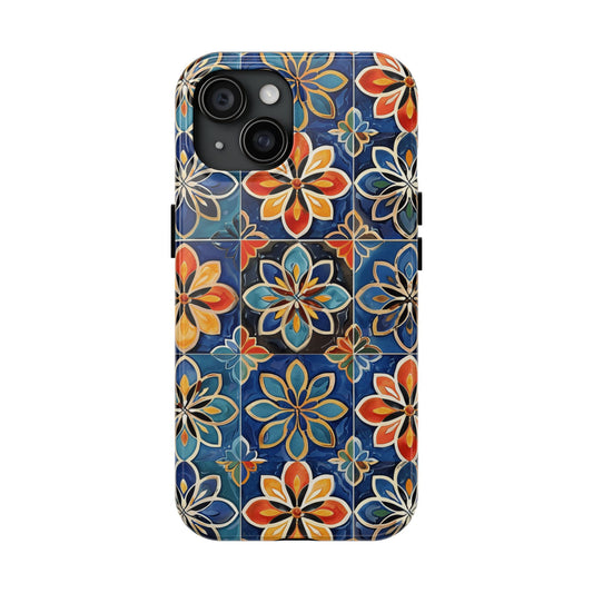 Orange and Blue Moroccan Phone Cases, Durable Protective Mobile Covers, Smartphone Accessories, Tough Phone Protectors for Men and Women