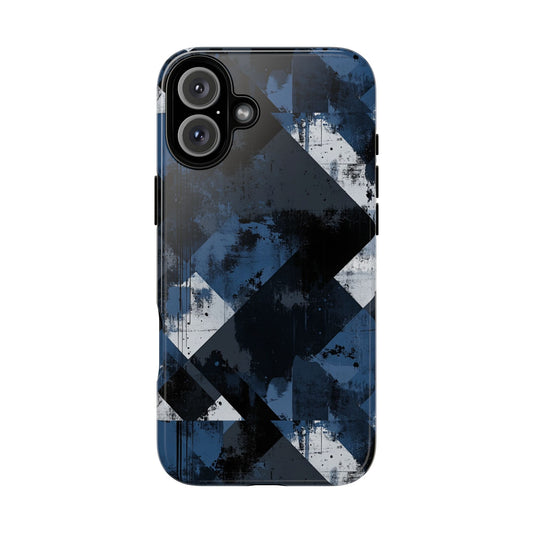 Blue and Black Modern iPhone 16 Tough Phone Case, Protective Phone Cover, Stylish Tech Accessories, Cool Phone Case, Unique iPhone Case