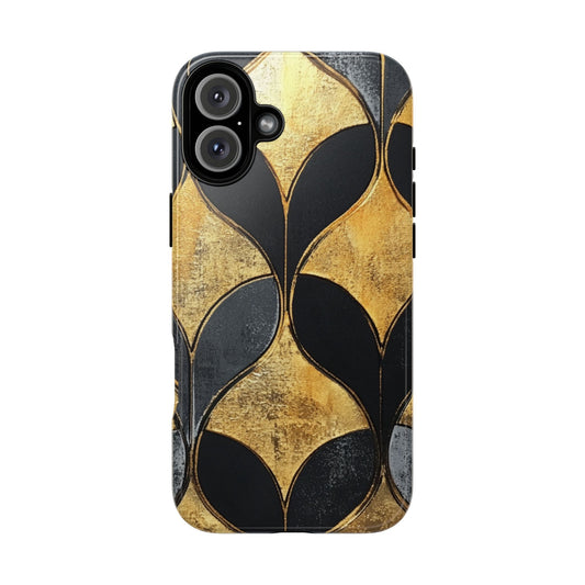 Gold And Black Modern iPhone 16 Tough Phone Case, Protective Phone Cover, Stylish Tech Accessories, Cool Phone Case, Unique iPhone Case